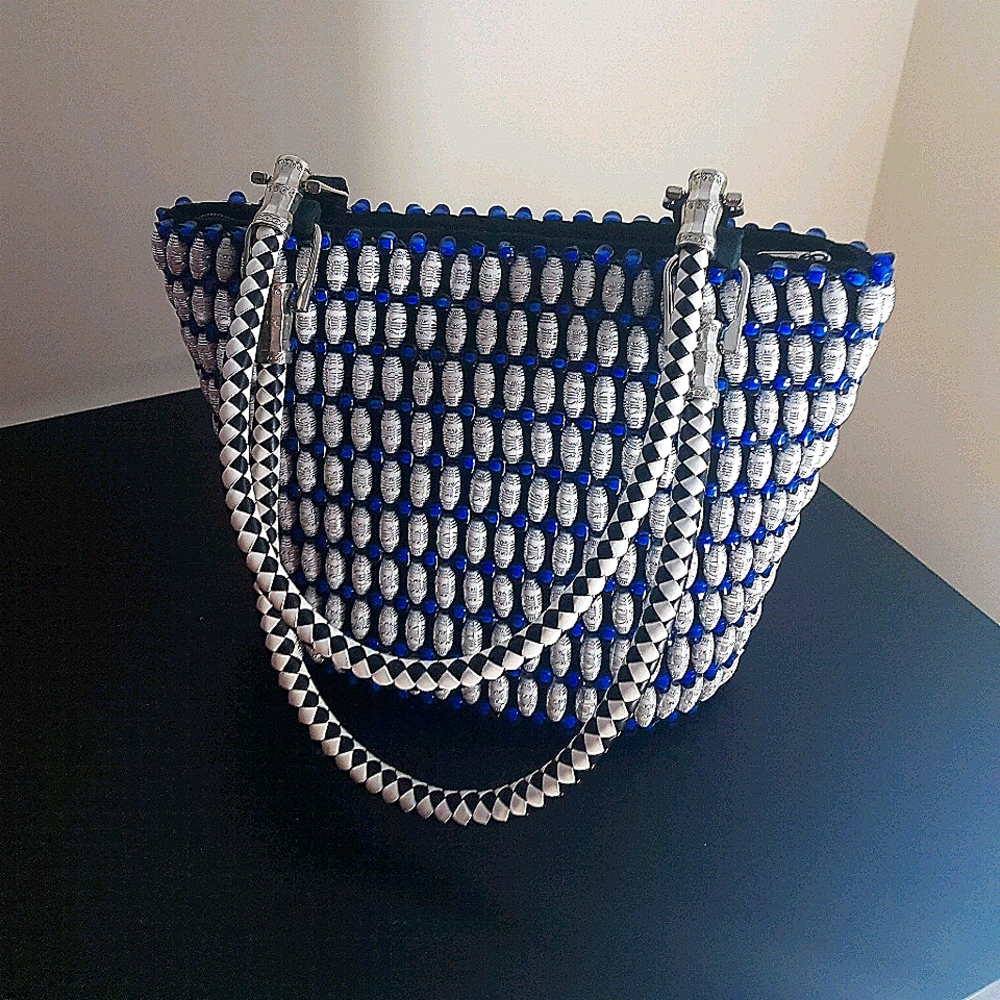 Beaded White and Blue Handbag